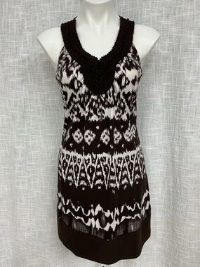 Wrapper Brown & White Printed Dress with Textured Scoop Neck